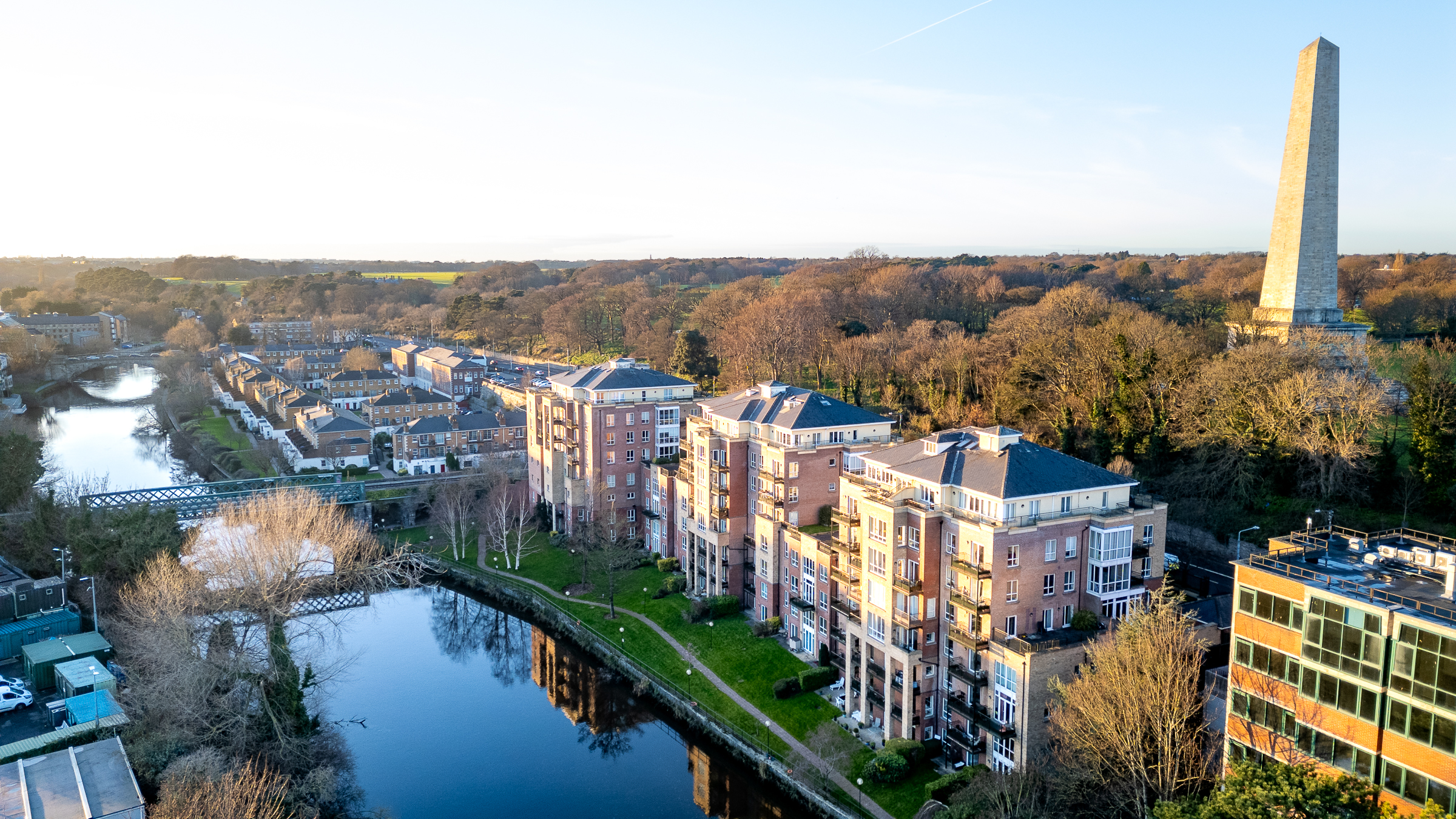 Multi-floor apartments beside a canal beside Pheonix Park in Dublin